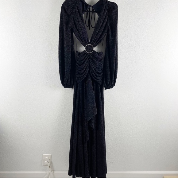 Patbo Lurex Cutout Long Sleeve Maxi Gown Dress Black Size 0 Summer Cocktail - Picture 2 of 11